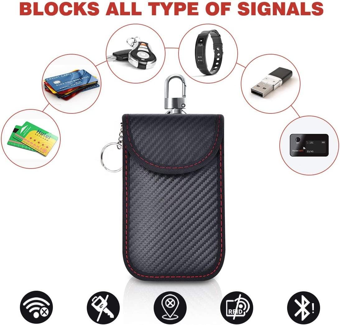 IDO Carbon Fiber Leather Car Key Pouch Case - RFID Blocking Wallet with Key Ring